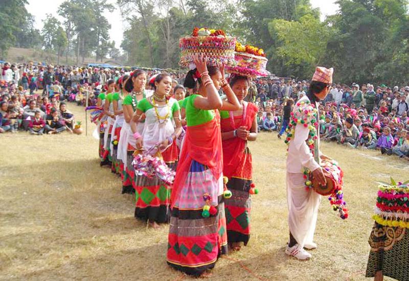 Tharu girls performing